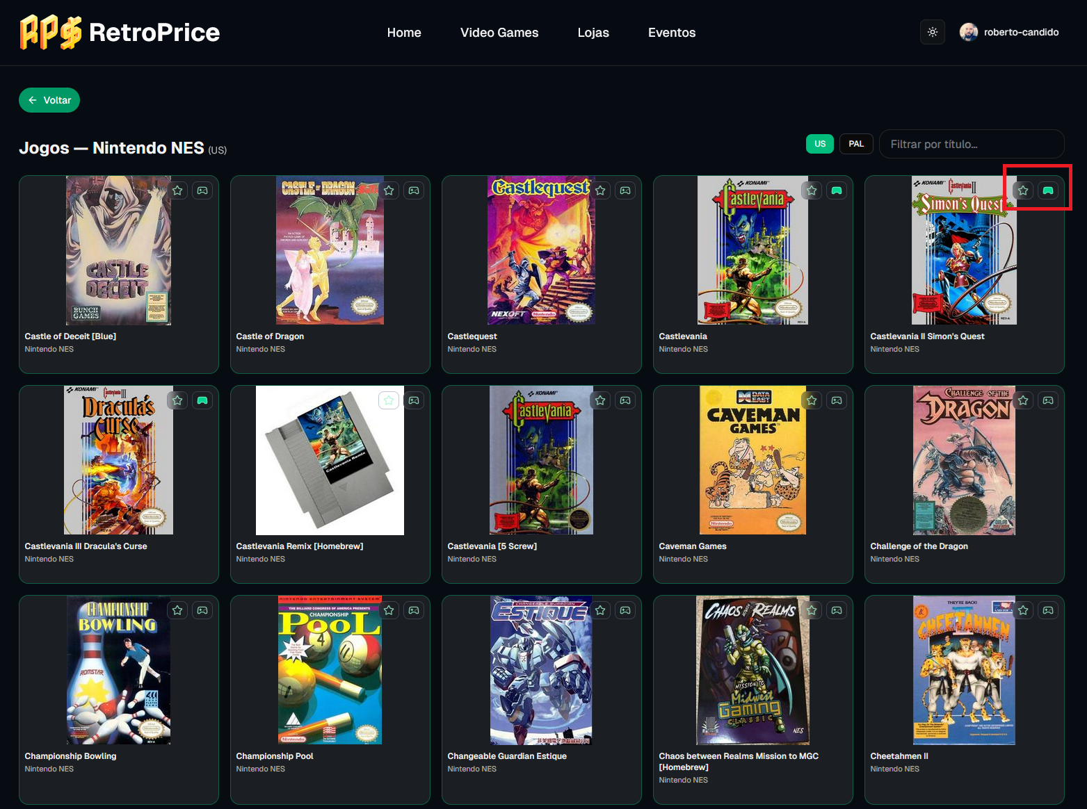 Página de plataformas com filtros e listagem